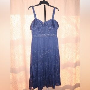 Lulu’s Navy Blue Dot Print Midi Dress